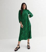 New Look Green Abstract Stripe High Neck Midi Dress